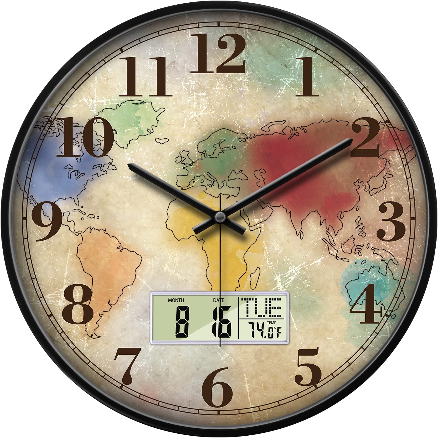 Decorative Wall Clock 掛け時計 アナログ Modern Round Retro Digital and Analog Wall Clock Silent Calendar